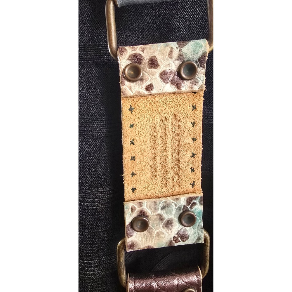 Leatherock USA Mixed Leather Studded Link Belt Blue Teal Bronze Boho M35 3941 - Picture 6 of 7